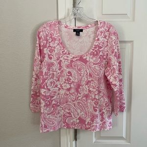 Chaps petite size large women’s 3/4 sleeve scoop neck pink and floral top